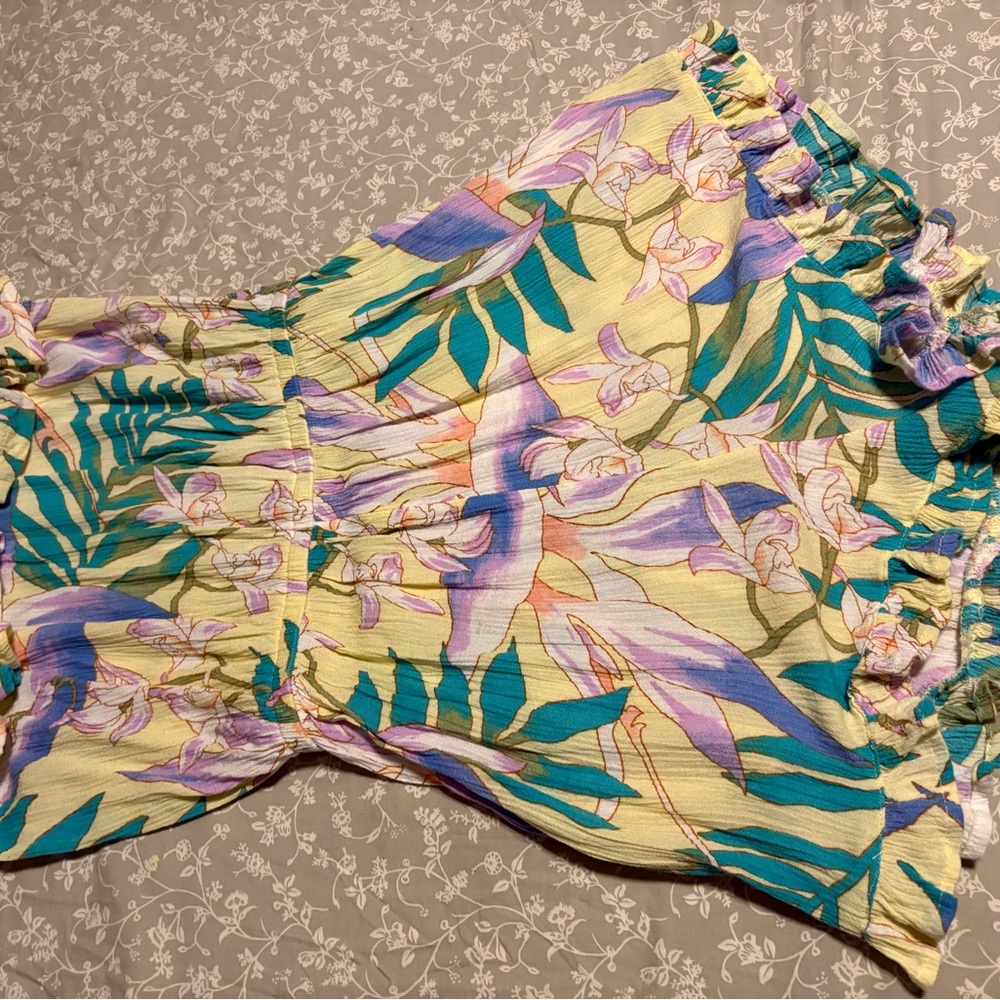 Billabong Yellow Tropical Floral Off-Shoulder Top